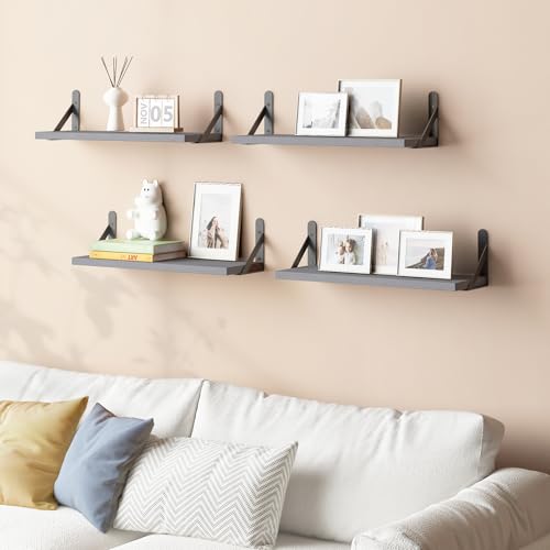 YGEOMER 16.5 Inch Floating Shelves for Wall Home Decor, Wood, Set of 6 - color: Grey, size: 16.5 x 6.1 x 0.59 inches