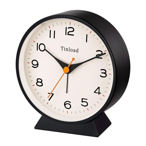 Tinload 4.5" Battery Operated Retro Analog Alarm Clock, Small Silent Bedside Desk Clock,Lighted on Demand, Battery Operated, Snooze, for Living Room, Bedroom, Bedside, Desk(Black) - color: Z-black