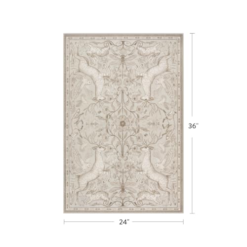 Lahome 2x3 Washable Area Rug for Bathroom, Woodland Deer Boho Animal Rug, Vintage Botanical Beige Non-Slip Low Pile Small Carpet for Bedroom Kitchen Entryway Hallway Farmhouse Decor - color: Beige, size: 2' x 3' (Rectangular)