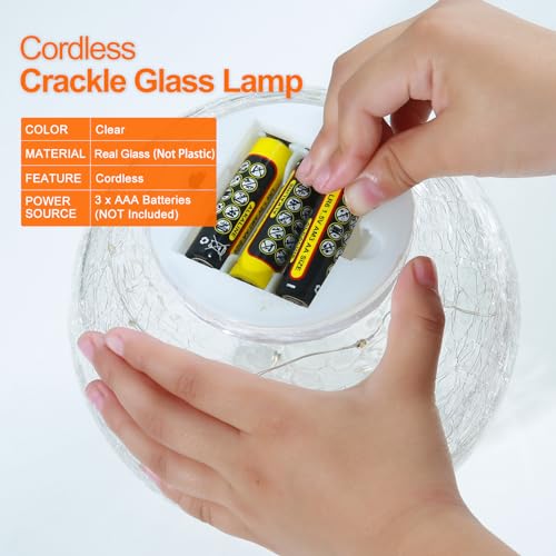 Crackle Globe LED Lamp Battery Operated, 5 inch, Lighted Glass Orb for Living Room & Festival Christmas Decoration, Indoor Glowing Night Light Sphere Table Lamp for Mother's Gift - size: 5"