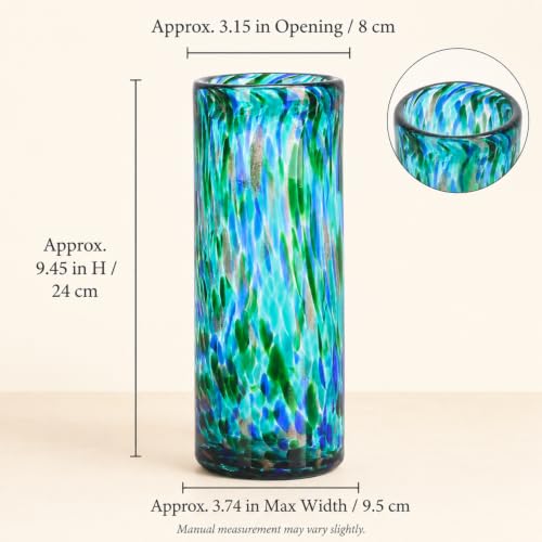 9.45in H Sea Glass Cylinder Vase Unique Hand Blown Glass Vase for Flower - color: Teal