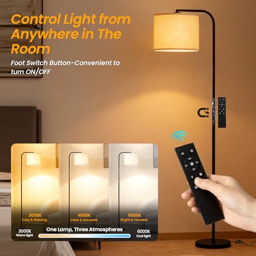 Arc Floor Lamp with Remote and Dimmable Black Floor lamps for Living Room - color: Black