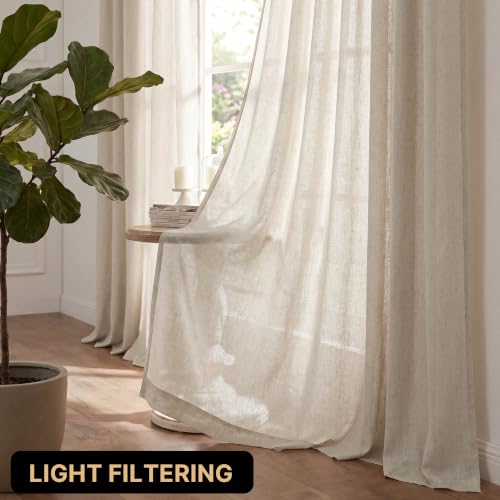 PrinceDeco Linen Semi Sheer Curtains for Living Room,52x108 inch, Angora - color: Angora, size: 52"W x 108"L (Pack of 2)