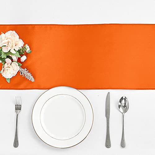 4-Pack Orange Satin Table Runner 12 x 108 Inch Long Bright and Smooth Silk Fabric Table Runner for Wedding Banquet Birthday Party Decoration - color: Orange, size: 12"x108" 4PCS