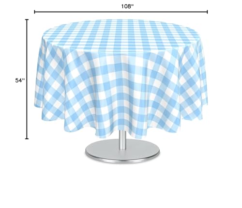 Mulbozy 2 Pcs Light Blue Gingham Round Plastic Tablecloth Disposable - color: Checkered-light Blue, size: 84" Round