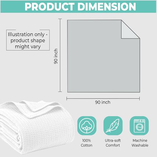 100% Cotton Blankets for Bed - Waffle Weave Blankets for Summer, Lightweight and Breathable Soft Woven Blanket for Spring (White, Queen (U.S. Standard)) - color: White, size: Queen (U.S. Standard)