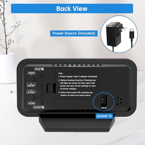 Peakeep Small Digital Alarm Clock for Bedrooms, Loud for Heavy Sleepers - color: Black With White