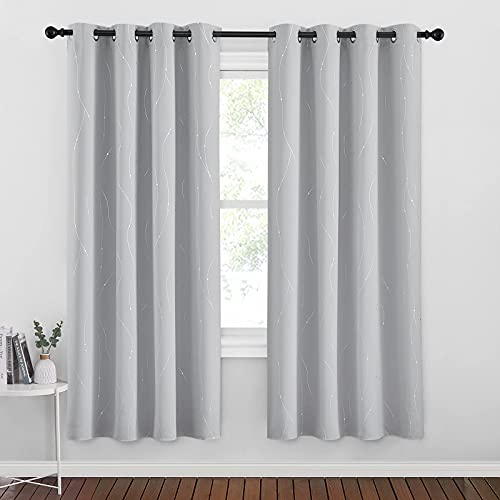 StangH Blackout Curtains 72 inch Length - Wave Line with Dots Printed Modern Curtains Grommet Thermal Insulated Curtain Panels for Babys Bedroom/School, Silver Grey, W52 x L72, 2 Panels - color: Silver Light Grey, size: 52"W x 72"L (Pack of 2)