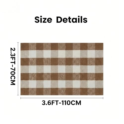 MUBIN Fall Decor Cotton Buffalo Plaid Rug, 27.5x43 Coffee White Outdoor Rug Front Door Decorative Mat, Washable Doormat Foldable Area Rug Layered Door Mats Rug for Front Porch, Entryway, Patio - color: Coffee White Plaid, size: 2'3" x 3'7" (Rectangular)