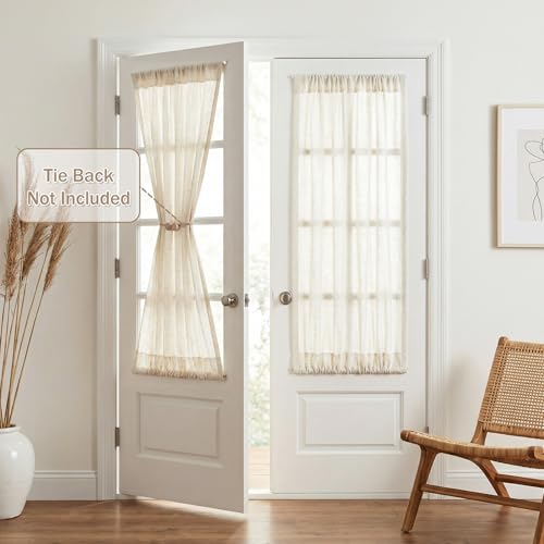MYSKY HOME Linen French Door Curtains for Door Window 40 Inch Length 2 Panels Semi Sheer Light Filtering Curtain for Glass Small Window Drapes Rod Pocket for Bedroom Bathroom, Natural Linen, 26" Wide - color: Natural Linen, size: 26"W x 40"L (Pack of 2)