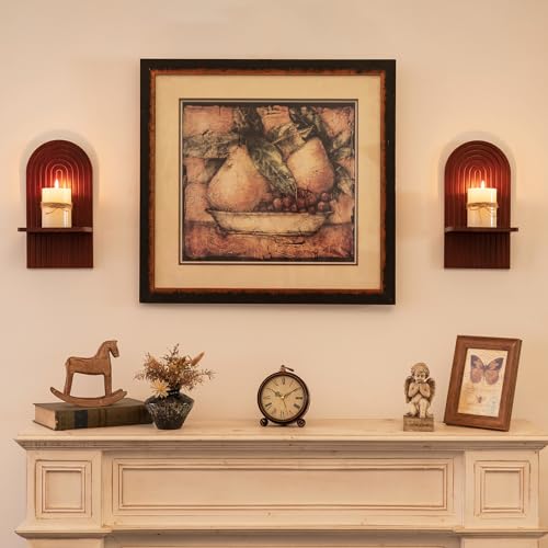 Mid Century Modern Walnut Wall Candle Holder Set of 2 - color: Walnut Color