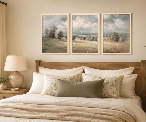 Framed Neutral Landscape Wall Art Set of 3, Farmhouse Prints - color: Golden Farmland, size: 16x24 Inches