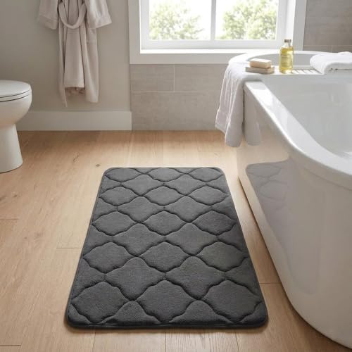 Thick Memory Foam Bath Mat, Absorbent Kitchen Shower Floor Rug, Dark Gray - color: Dark Gray
