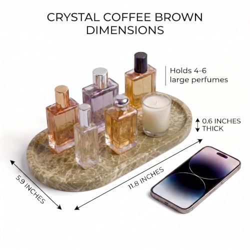 YKAJO Crystal Coffee Brown Oval Marble Tray, 11.8x5.9 Perfume Organizer - color: Crystal Coffee Brown, size: 11.8" x 5.9" x 0.6"