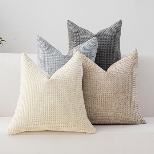 Pack of 4 Throw Pillow Covers 18x18” Boho Cushion Covers for Living Room - color: Beige/Dark Gray, size: 18" x 18" (Pack of 4)