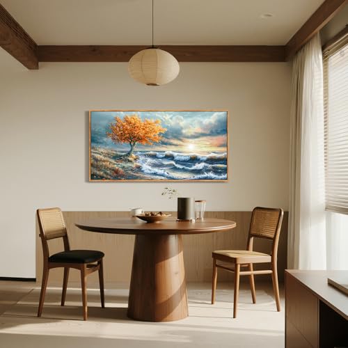 imjiayu Large Ocean Wall Art, Coastal Canvas Painting with Tree and Waves - color: Seaside Tree, size: 48"L x 24"W