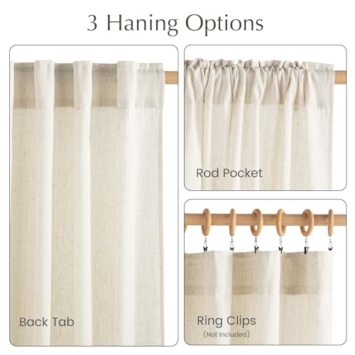NICETOWN Natural Linen Curtains & Drapes for Windows 84 inch Long, Rod Pocket & Back Tab Thick Flax Semi Sheer Privacy Assured with Light Filtering for Bedroom/Living Room, W55 x L84, 2 Pieces - color: Natural, size: 55"W x 84"L (Pack of 2)