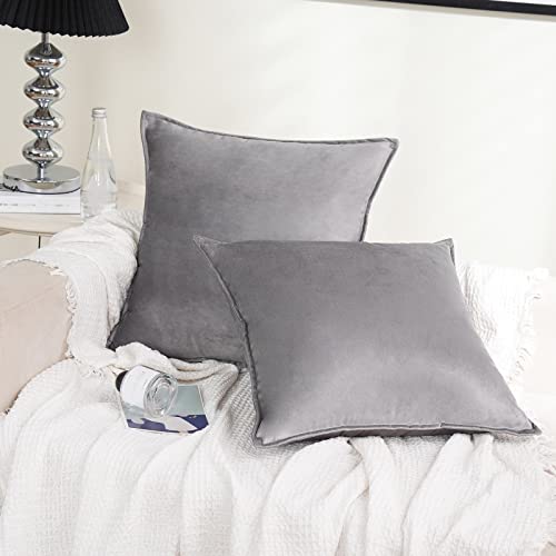 JIAHANNHA Velvet Grey Throw Pillow Covers 16”x16”Pack of 2 Soft Decorative - color: Grey, size: 16" x 16" (Pack of 2)