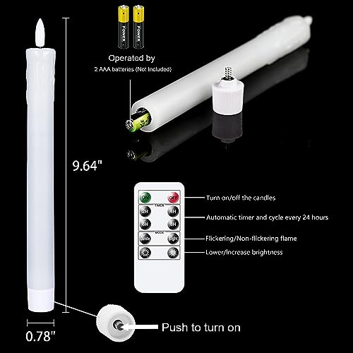 GenSwin Drip Wax Flameless Taper Candles Battery Operated with Remote Timer - color: White-B