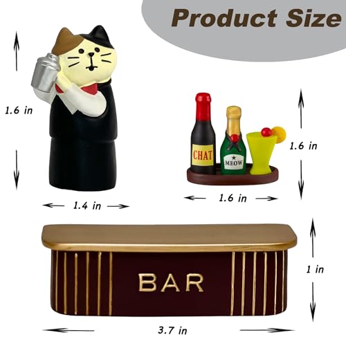 Funny Miniature Cat Bartender Figurines with Cocktail Bar for Office Desk Accessories, Unique Cat Gift for Cat Lovers (Bar Set) - color: Bar Set