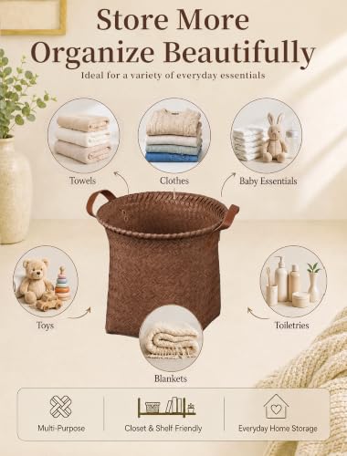 Wicker Storage Baskets, 4 Pack Woven Baskets for Shelves, Brown - color: Round Brown