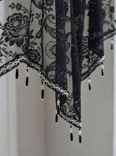 Molaxhome Swag Curtain Scalloped Curtain Valance Drape Sheer Lace Panel 1pc - color: Lace Black