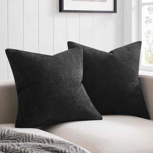 JUSPURBET Chenille Texture 16x24 Lumbar Throw Pillow Covers Set of 2,Black - color: Black, size: 24" x 16" (Pack of 2)
