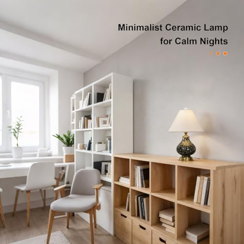 Table Lamp Black Ceramic Desk Lamp, Beige Fine Linen Fabric Shade Bedside Lamps for Bedroom Living Room Modern Minimalist Nightstand Lamp - color: Black