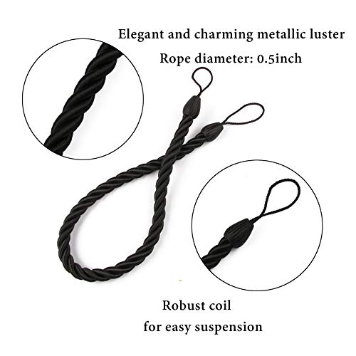 BEL AVENIR Curtain Tiebacks Ropes Tie-Backs,Handmade Holdbacks(Black,2P) - color: Black, size: 2pack