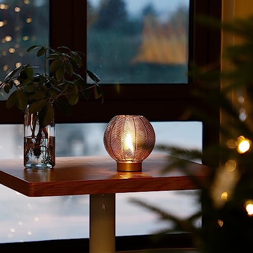 LUSHARBOR Battery Operated Decorative Glass Table Lamp with Timer Amber - color: Orb-Amber