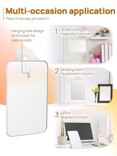 OMIRO 8 x 5 in Desk Makeup Mirror with Stand and Hanging Hole, White, 2PCS - color: White-2pcs, size: 8"L x 5"W
