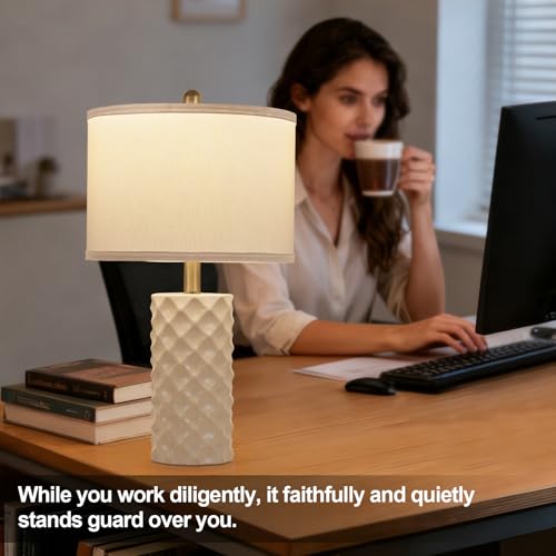 Star Diamond Ceramic Table Lamps Set of 2 - Beige Nightstand Lamps 23" - color: Gentle Beige
