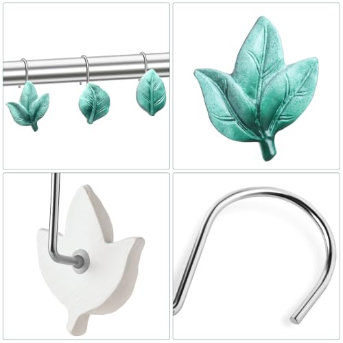 Teal Plant Leaf Shower Curtain Hooks,Eucalyptus Bathroom Decor,12PCS - color: Teal