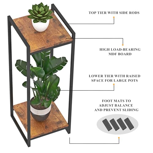 34" Tall Indoor Plant Stand, 2-Tier Flower Pot Rack, Rustic Brown
