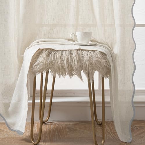DriftAway Semi Sheer Scalloped Edge Linen Coastal Beach Window Curtains for Living Room Bedroom 2 Panels Rod Pocket Each Size 52 Inch by 84 Inch Gray - color: Linen Gray, size: 52"W x 84"L (Pack of 2)