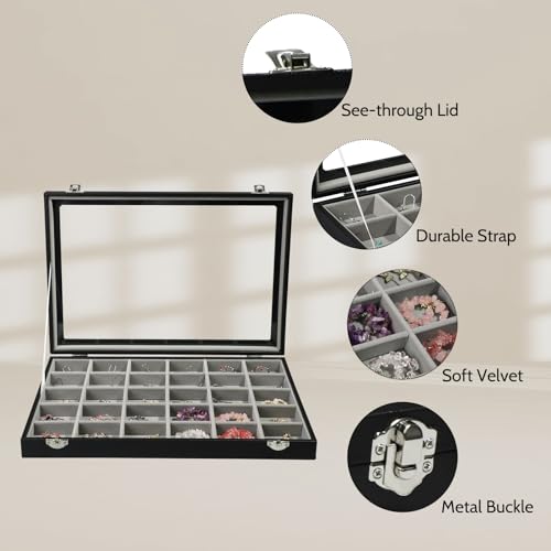 Stratalife 30 Grid Earring Organizer, Jewelry Holder Organizer with Lid - color: Gray-Black, size: 30 Grid