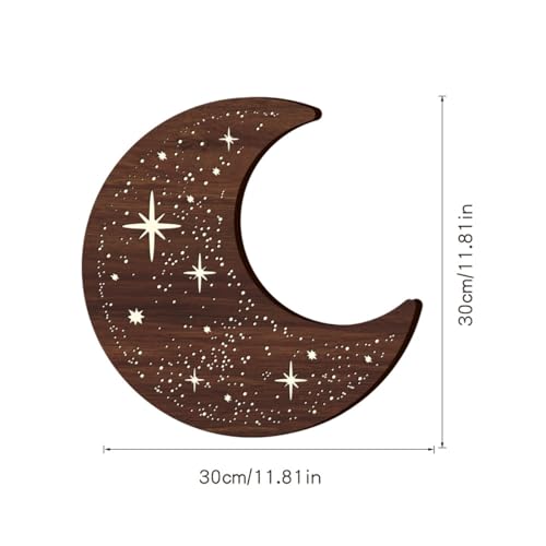 Wooden Moon Phase Wall Art Decor, LED Wood Night Light Wall Sculptures (A) - color: A