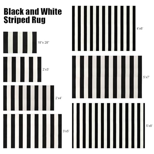 LEEVAN Black and White Striped Outdoor Rug 5x7 Woven Washable Patio Rugs - color: Black and White (Thick Stripe), size: 5' x 7' (Rectangular)