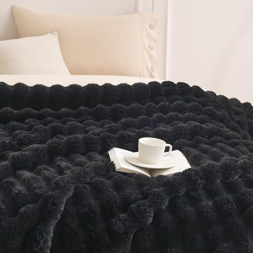 COOVA Soft Bubble Faux Fur Throw Blanket, 60"x80", Black - color: Black, size: 60“x80”