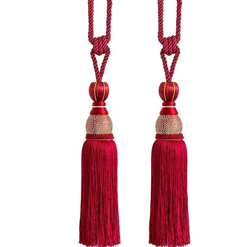 Paired Lantern Single Hanging Ball Tassels Curtains Buckle Sling Binding Lantern Tiebacks Handcrafted Braided Buckle Drapery Curtain Holdbacks Window Treatments for Home - color: Burgundy, size: 10 inches