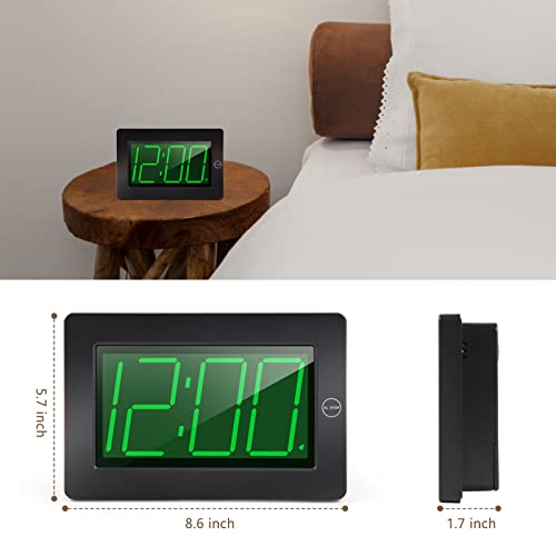 Alarm Clock, Wall Clock, Digital Clock, 3" LED Digit Display, Adjustable Brightness, Auto Night Mode, Auto Alarm Volume Increasing, Wall-Mount & Table-top - color: Black-green