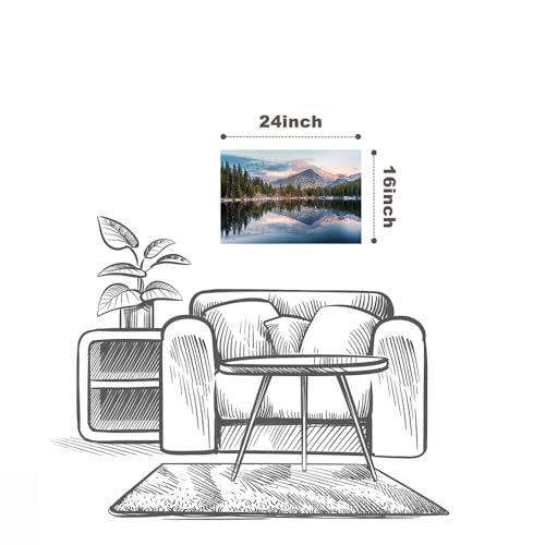 Lake Landscape Canvas Wall Art: Nature Mountain Sunset Artwork Woodland Water Scenery Painting for Bedroom - color: Lake Mountain, size: 24"L x 16"W