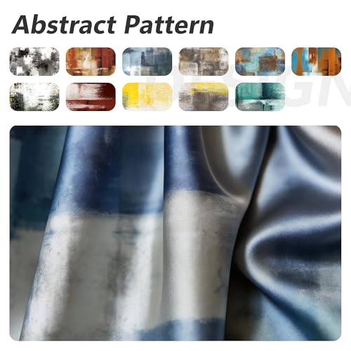 Dusty Blue Abstract Curtains for Living Room Bedroom, 52W x 63L, 2 Panels - color: Blue Grey, size: 52"W x 63"L (Pack of 2)