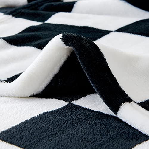 BEDELITE Checkered Fleece Throw Blanket for Couch, Black & White, 50"x60" - color: Black, size: Throw(50"x60")