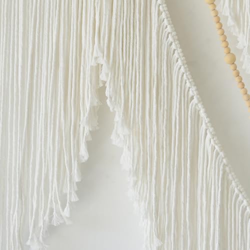 Macrame Wall Hanging Boho Yarn Art Tassel Beaded Handmade Decor 57"W*41"L - color: White