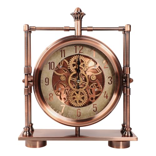 11inch Rosegold Moving Gears Desk Clock Mantle Clock for Living Room Office - color: 11inch Rosegold