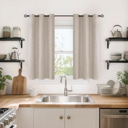YoungsTex Oatmeal Linen Blackout Curtains 40 Inches Long, Short Room Darkening Drapes with Grommet for Bathroom Bedroom Window, 2 Panels, 42 X 40 Inch - color: Oatmeal, size: 42"W x 40"L (Pack of 2)