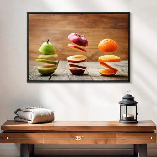 ElephantStock Sliced Fruits Wall Art - Horizontal Framed Canvas - 1-Piece Kitchen Wall Decor - Photography Photographic Canvas Print - Beige and Green Decor for Wall - 25" X 17" - color: Sliced Fruits Wall Art Canvas Floating Frame Single Piece, size: 25"