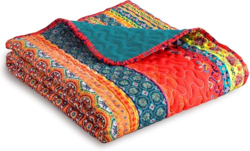 Exclusivo Mezcla 60"x 80" Boho Quilted Throw Blanket, Red Quilt Throw - color: Bohemian Red and Blue, size: 60 x 80 inch