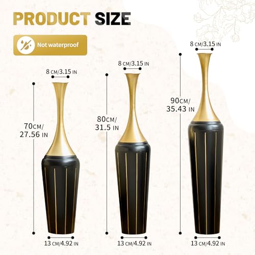 Tall Floor Metal Decorated Vases Set of 3 Champagne+Black - color: Champagne+black